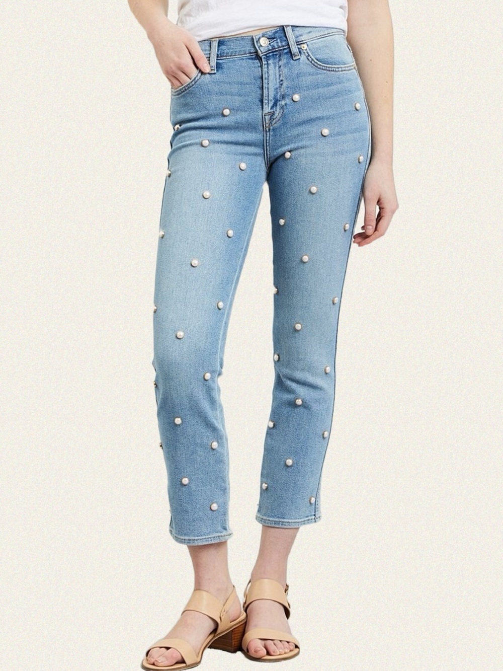 7 For All Mankind Edie Embellished Crop Straight Jean - Picture 2 of 11